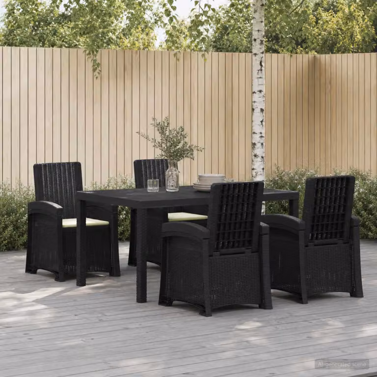 Set da pranzo per giardino e terrazzo vidaXL in rattan antracite e beige, 5 pezzi