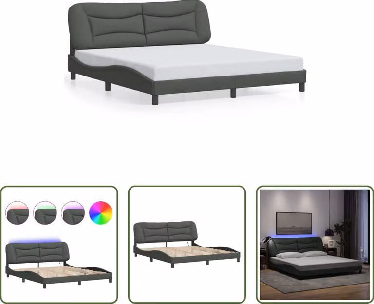 The Living Store Struttura letto con tessuto LED grigio scuro 180x200 cm