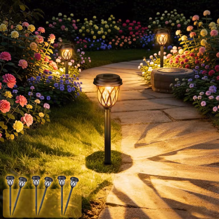 Illuminazione solare da esterno per il giardino, da inserire in pali, set di 6 luci da giardino a LED alimentate a energia solare, impermeabili