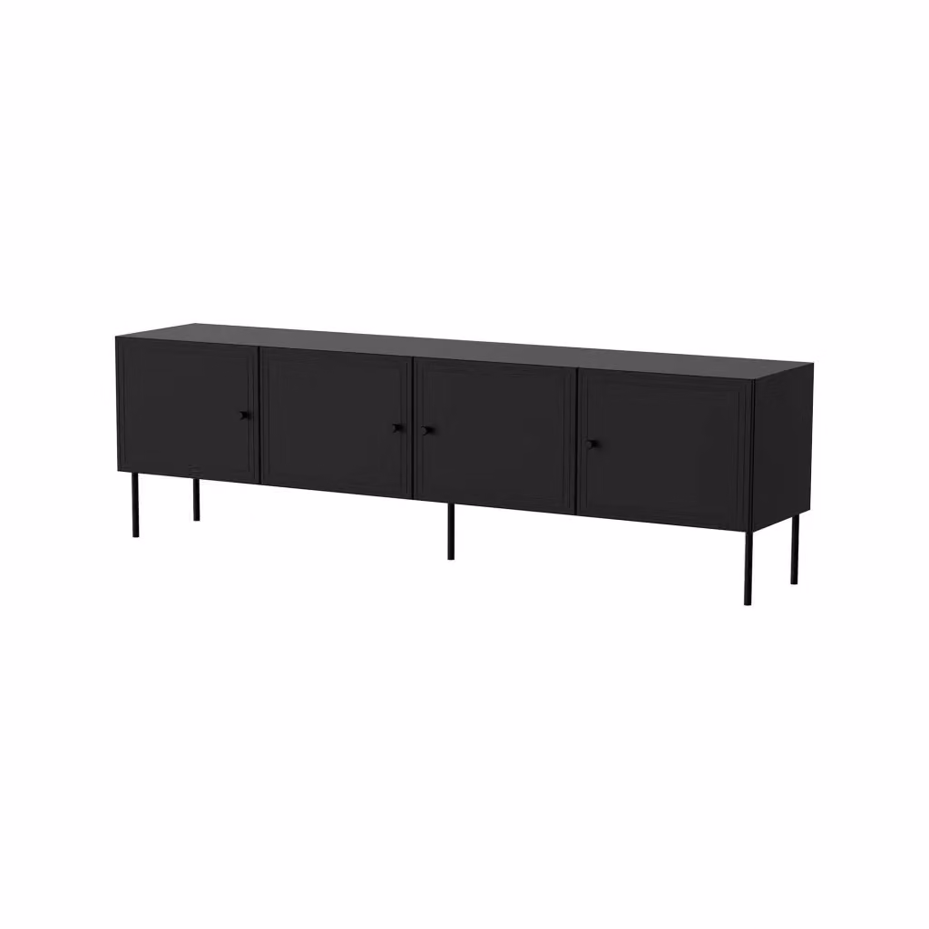 Mobile porta TV Piode DMORA, Madia da salotto moderna con quattro ante battenti in MDF nero opaco, L: 201 cm, P: 40 cm, H: 60 cm – 2