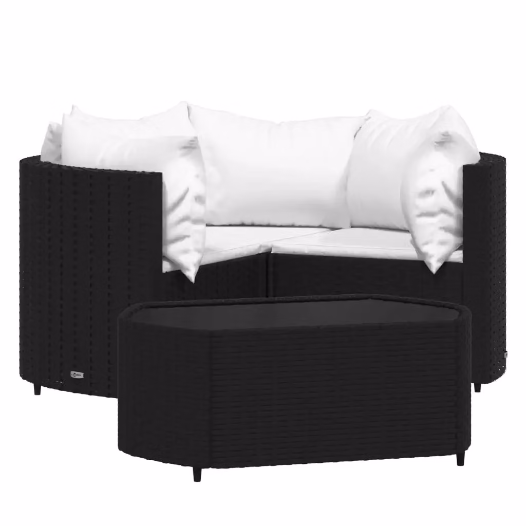 Set da giardino moderno vidaXL con divano ad angolo, tavolino e cuscini in bianco e nero – 2