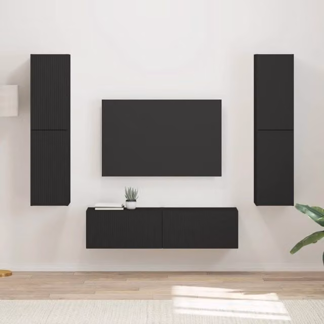 Set mobile TV 6 pz Nero Legno ingegnerizzato 3409124