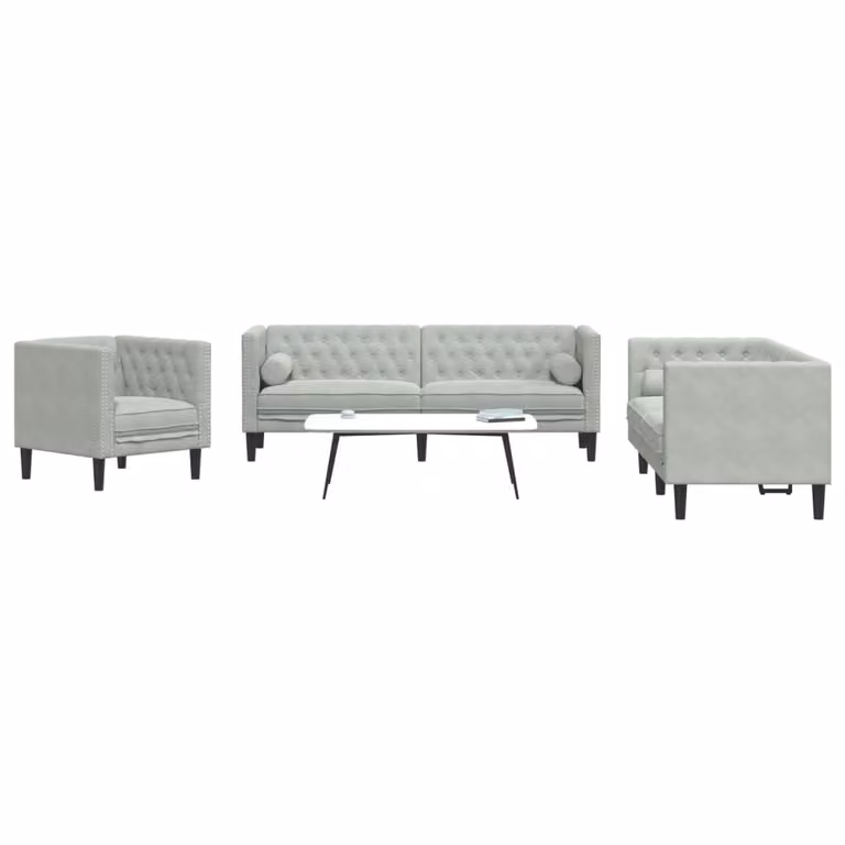 Maison Exclusive - Set divano Chesterfield a 3 posti con cuscini per il collo, in velluto grigio chiaro