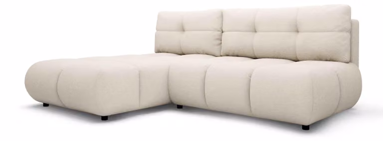 Divano angolare con funzione letto, modello Milorya, imbottitura in lino, lato sinistro