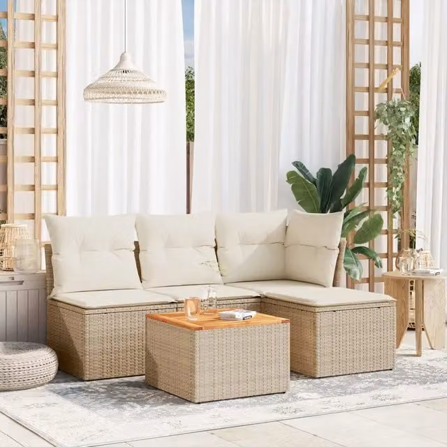 Set Divano da Giardino a L VIDAXL in Polyrattan con Cuscini Beige 5 pz – 1