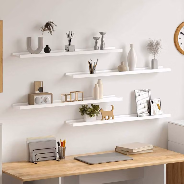 vidaXL Set di 4 mensole da parete bianche in MDF, L 80 cm x P 9 cm x H 3 cm