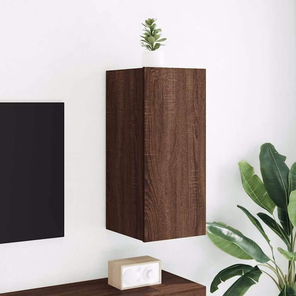 Mobile TV a parete con luci LED vidaXL in rovere marrone L: 30,5 cm, P: 35 cm, H: 70 cm