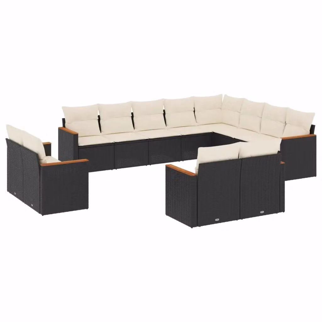 Set di Divani da Giardino VIDAXL a Forma di U in Polyrattan Nero con Cuscini, 12 Posti – 2