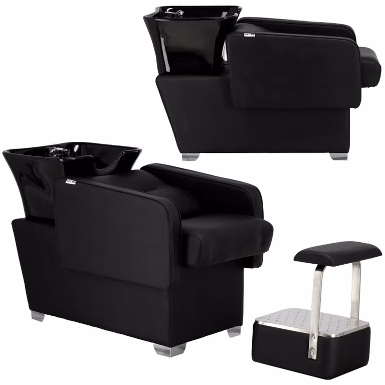Rita, Lavatesta professionale reclinabile per parrucchieri e barbieri, con vasca in ceramica mobile e gruppo miscelatore completo di doccino