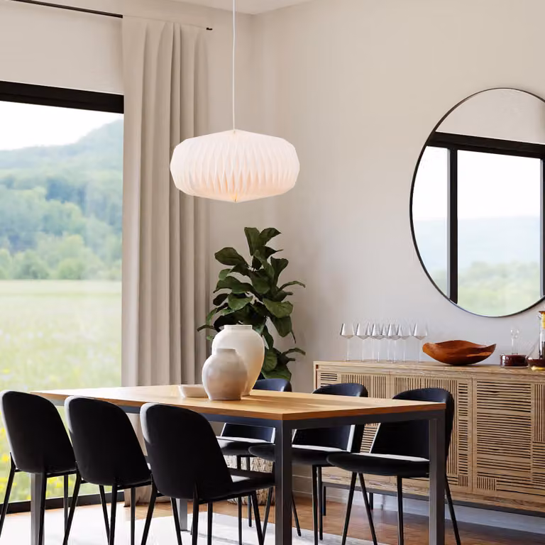 Lampada a sospensione, Ø 44 cm, altezza 151 cm, E27, accorciabile, carta/metallo, bianco
