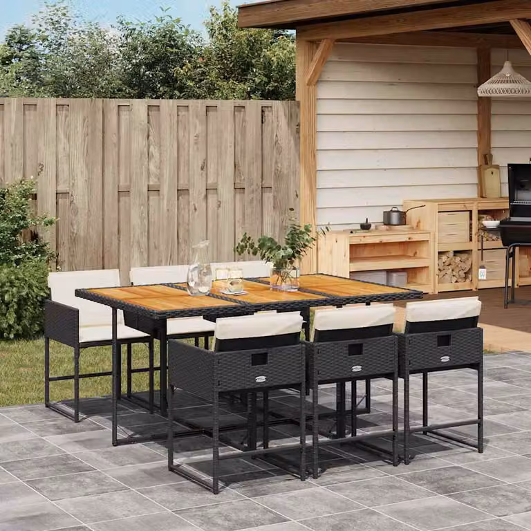 vidaXL Set da Pranzo da Giardino 7 pz in Polyrattan e Legno di Acacia Nero