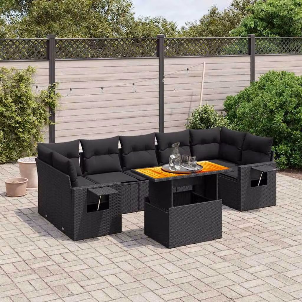 vidaXL Set Divani da Giardino a L con Cuscini 8 pz in Polyrattan Nero – 1