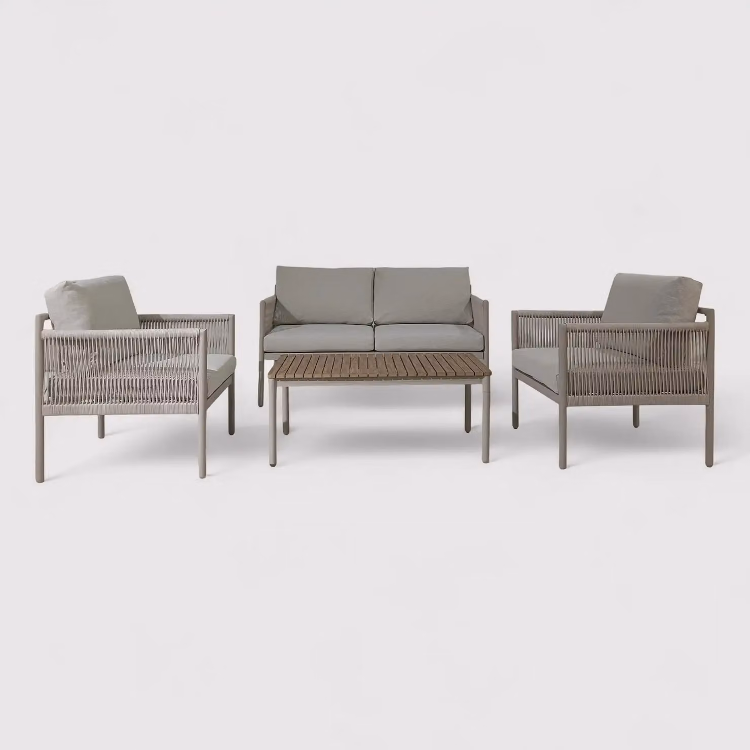 Makopa - Set da esterno grigio chiaro con 3 poltrone e un tavolino