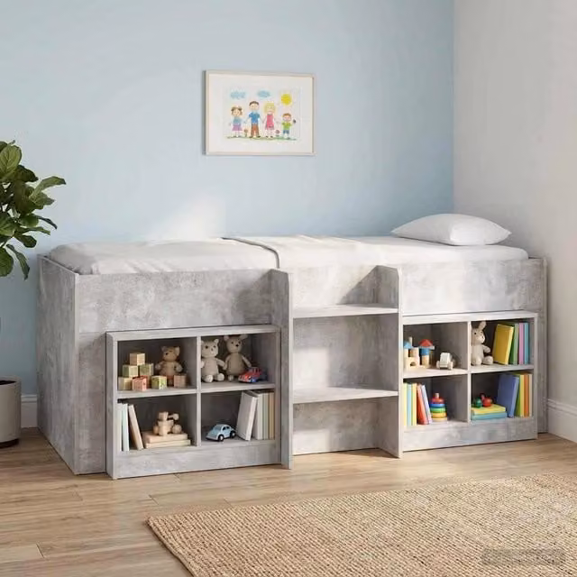 Letto singolo alto per bambini vidaXL in legno ingegnerizzato grigio, L: 75 cm, P: 190 cm, H: 120 cm