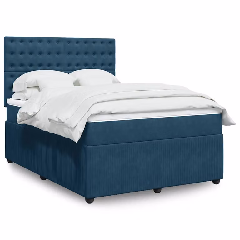 vidaXL Giroletto a Molle Ibrido con Materasso in Velluto Blu e Bianco L/P/H: 140 x 200 cm