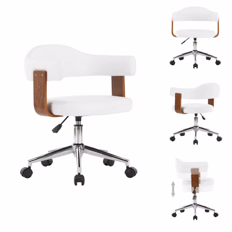 vidaXL Sedia da ufficio girevole in legno curvato bianco e Pelle finta - Sedie da ufficio