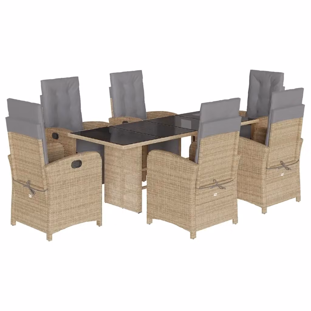vidaXL Set da Pranzo da Giardino 7 pz in Polyrattan con Cuscini Beige e Tavolo in Vetro – 2