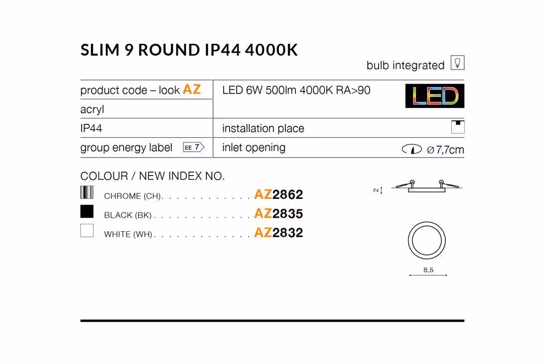 Lampada da soffitto 1x6W/LED SLIM AZ2862 Azzardo