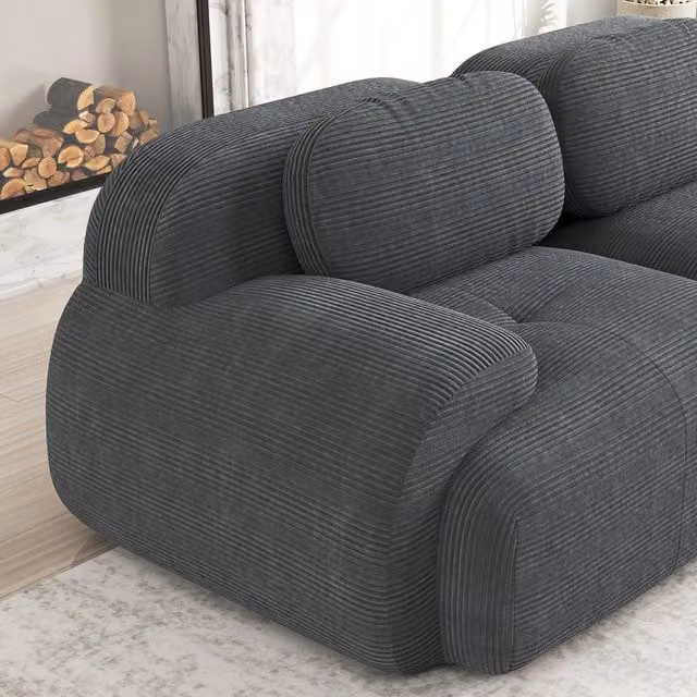 Divano angolare Hamlet LSF Zephmum in tessuto corduroy grigio con seduta in schiuma e design moderno per il tuo soggiorno