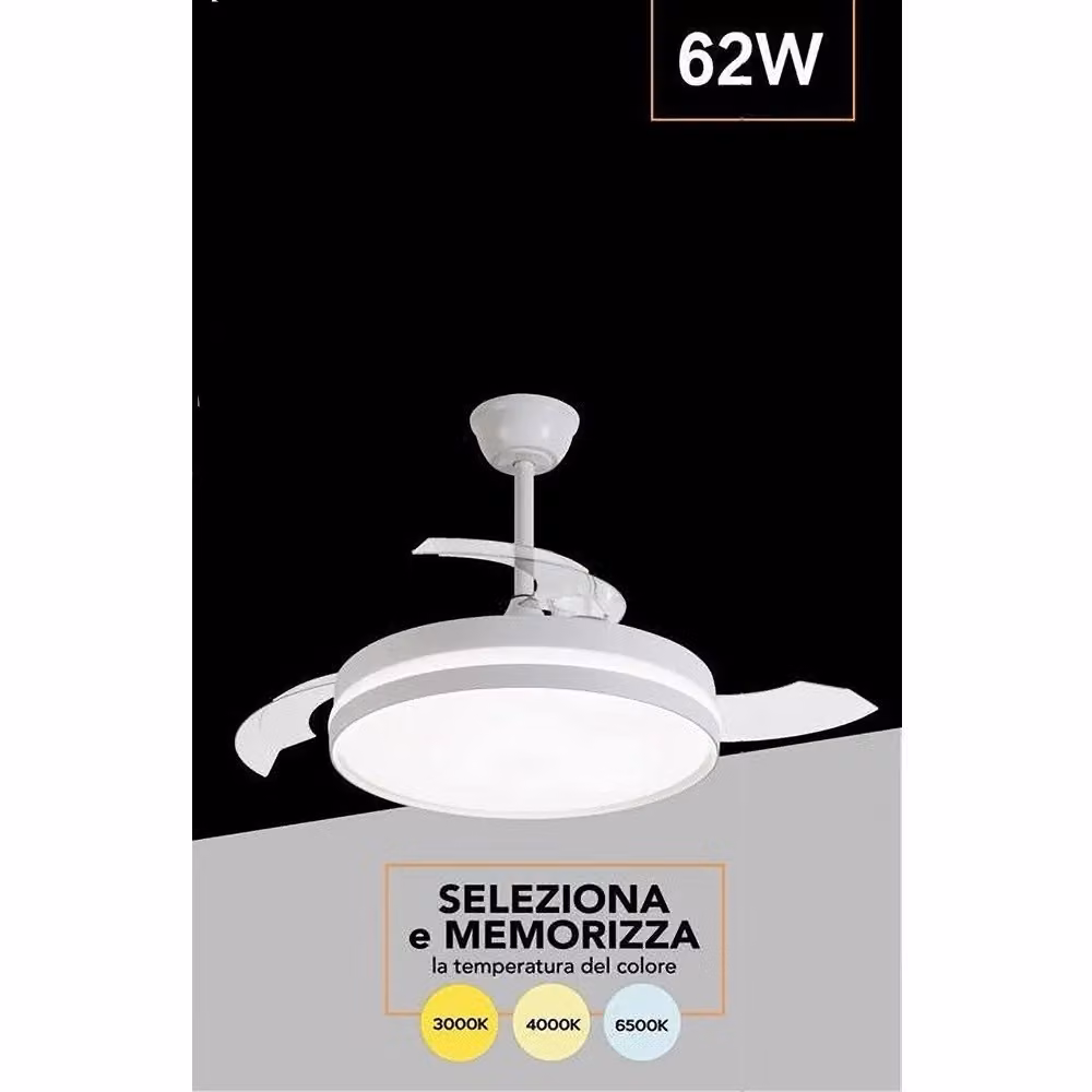 Plafoniera Moderna con Ventilatore a Soffitto LED Trade Shop F7189 Bianca con Telecomando e Timer – 2
