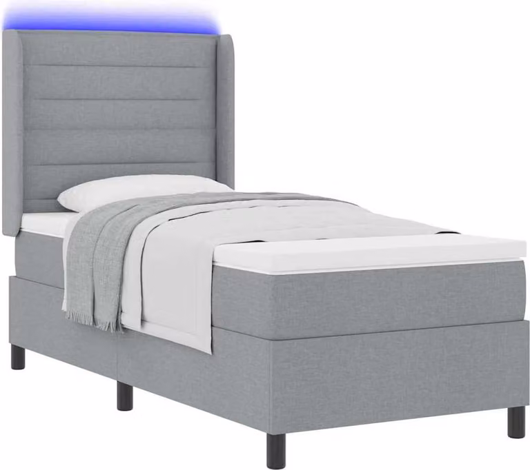 Letto a Sorgente LED Grigio chiaro 90 x 200 cm Tessuto