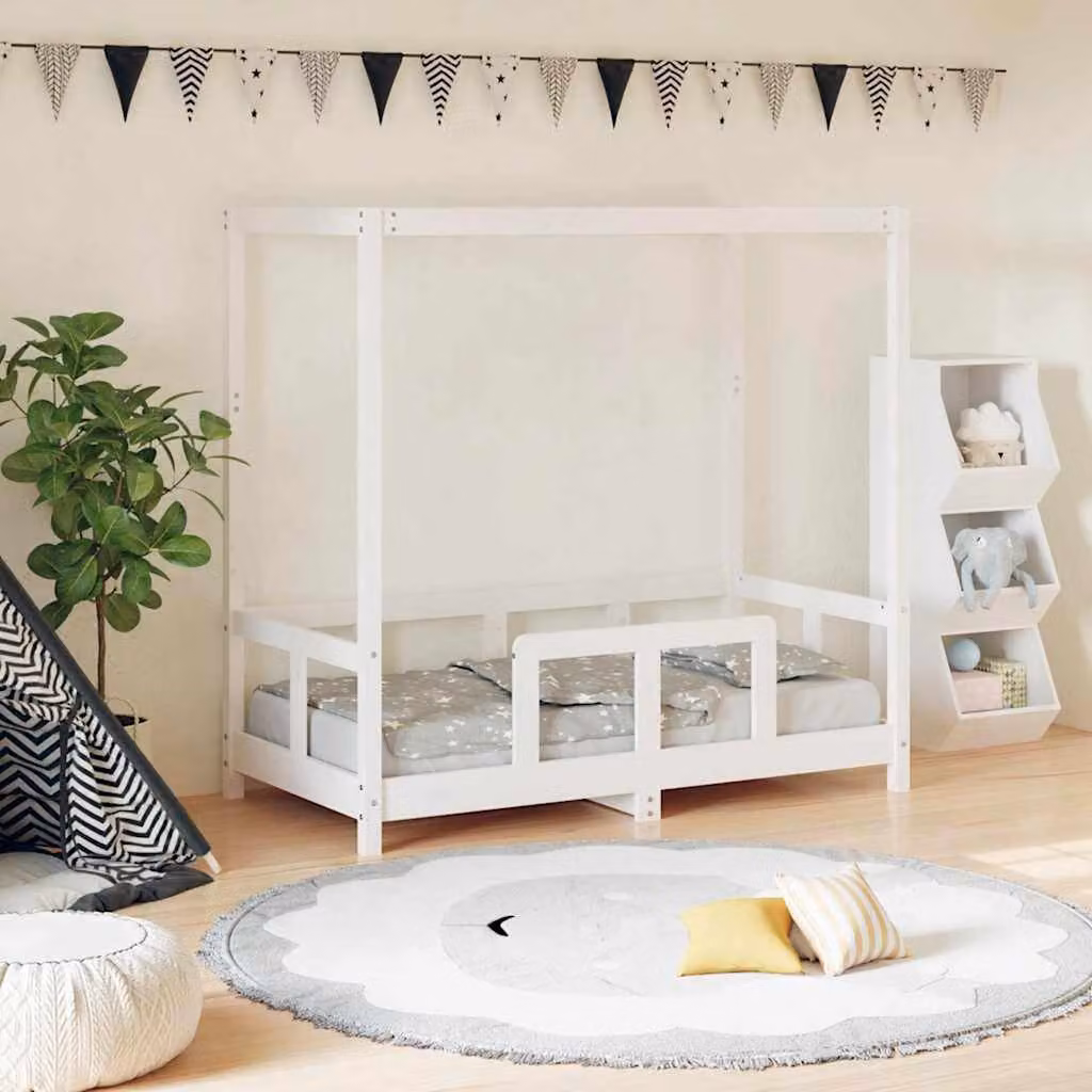 vidaXL Giroletto per Bambini in Legno Massello di Pino Bianco Lacquered L/P/H: 140 x 70 x 75,5 cm
