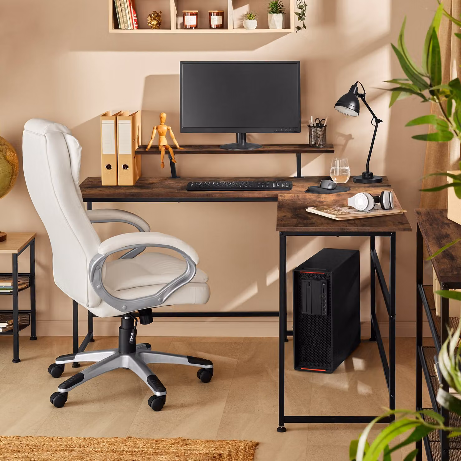 Scrivania angolare TecTake GmbH in stile industriale, nero e marrone, L: 140 cm, P: 130 cm, H: 76,5 cm – 2