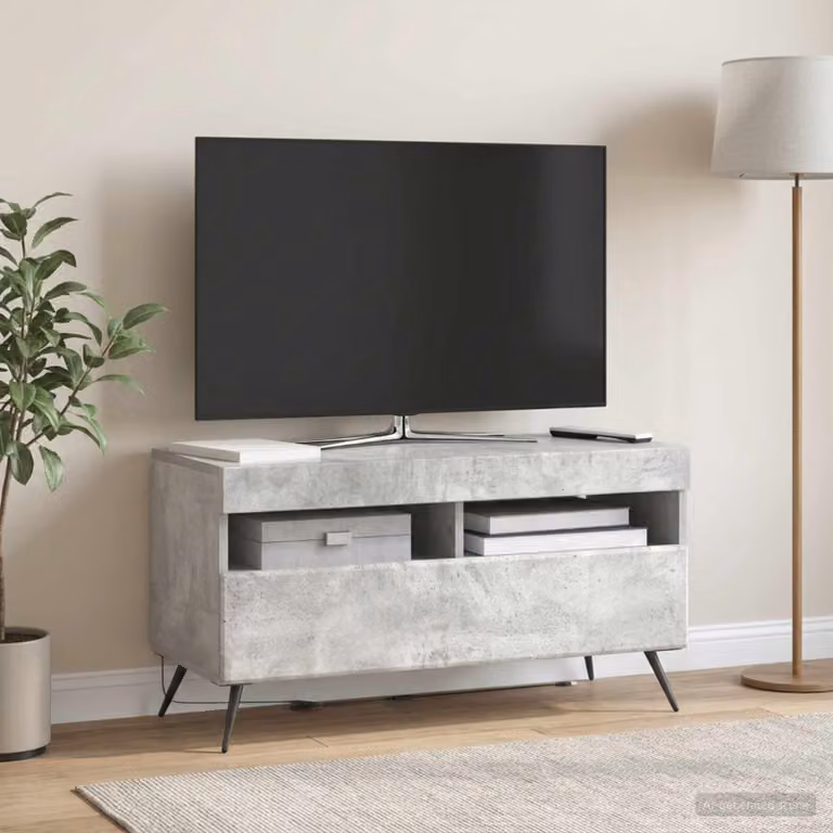 Mobile TV stand vidaXL moderno in legno MDF grigio cemento con illuminazione integrata e scomparti multimediali L: 81 cm, P: 35 cm, H: 43 cm