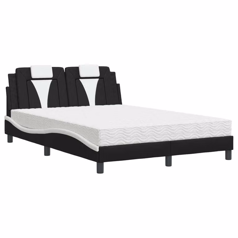 Letto Viana con Materasso Nero e Bianco 140x190 cm in Pelle finta