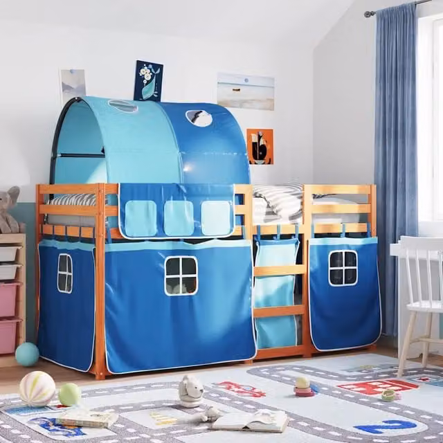 Letto a castello per bambini vidaXL in legno di pino massello blu e marrone L/P/H: 205.5 x 90 x 112 cm