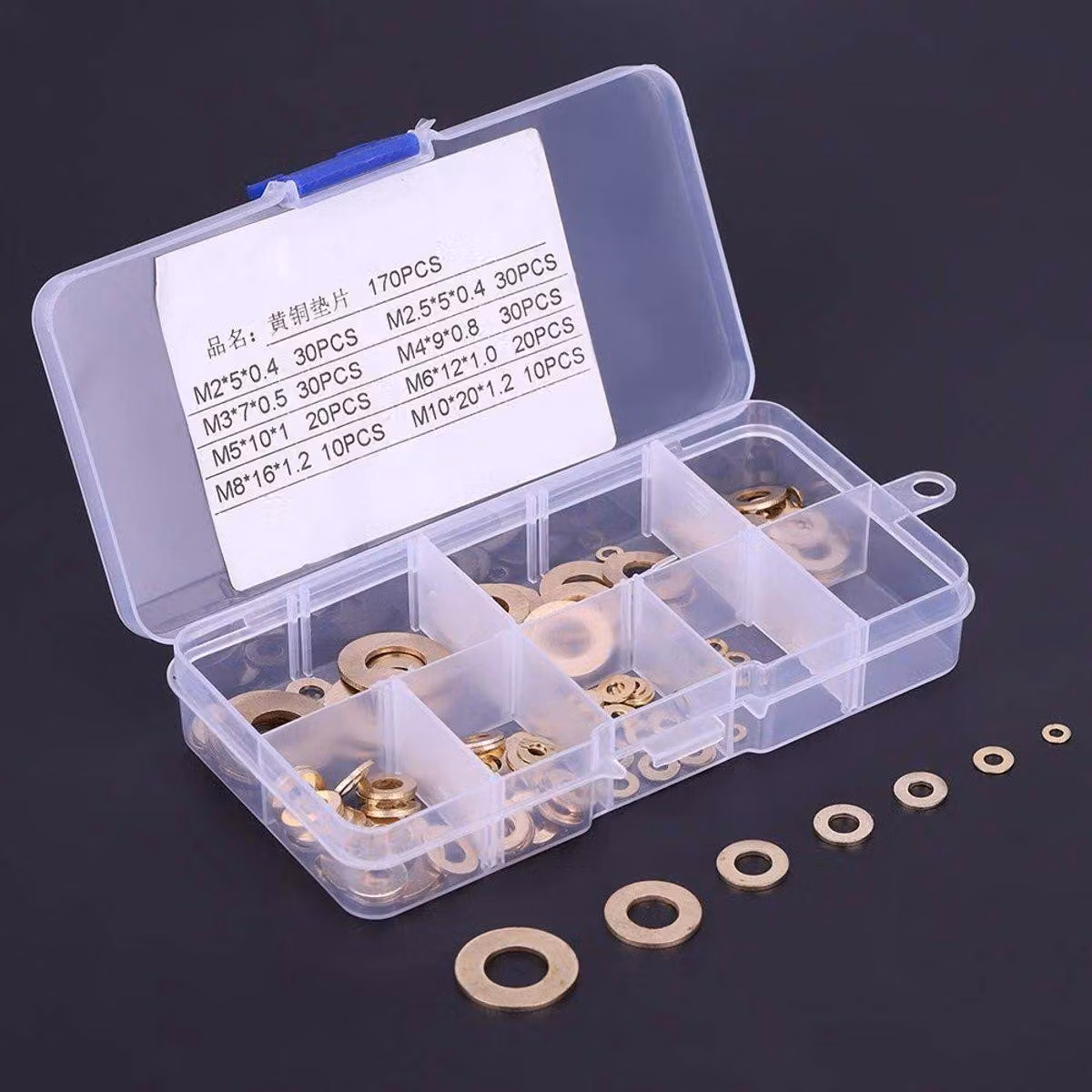 Dailygoods - Set di rondelle piatte, 180 pezzi - Rondelle piatte - Ottone - 8 dimensioni - Resistenti all'usura - Resistenti alla corrosione
