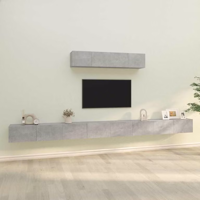 Set di 6 mobili porta TV vidaXL in legno multistrato grigio per soggiorno, modello a parete
