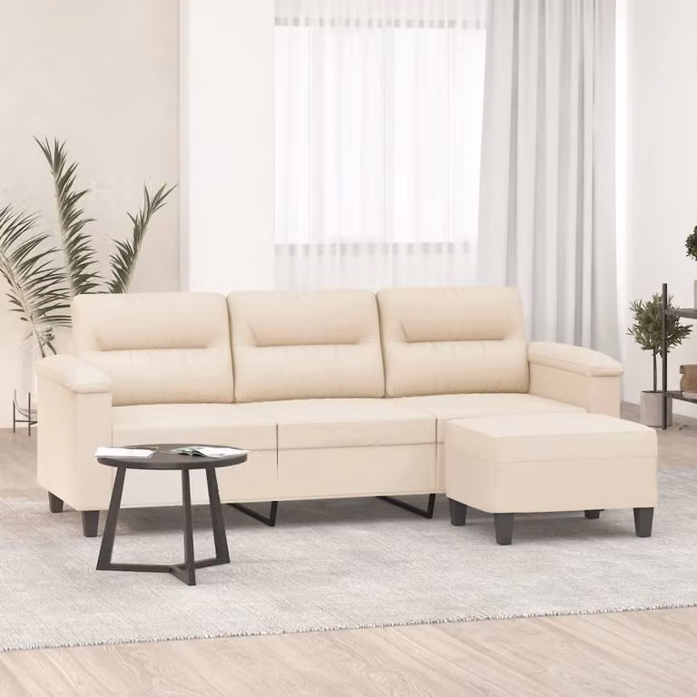 Maison Exclusive - Divano a tre posti con poggiapiedi, beige, 180 cm, tessuto in microfibra