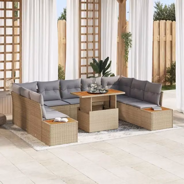Set Divano da Giardino Moderno vidaXL in Polyrattan Beige con Cuscini e Tavolino da Caffè