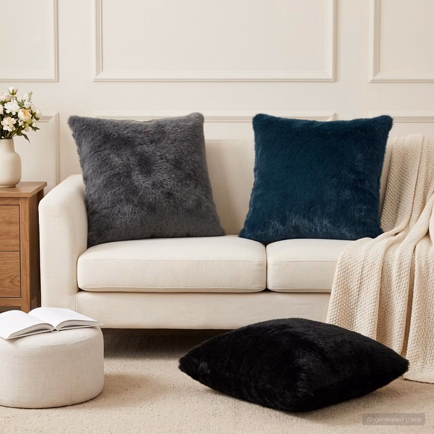 Set di 2 federe vidaXL HEERLEN in ecopelliccia grigia, forma quadrata, 60 x 60 cm