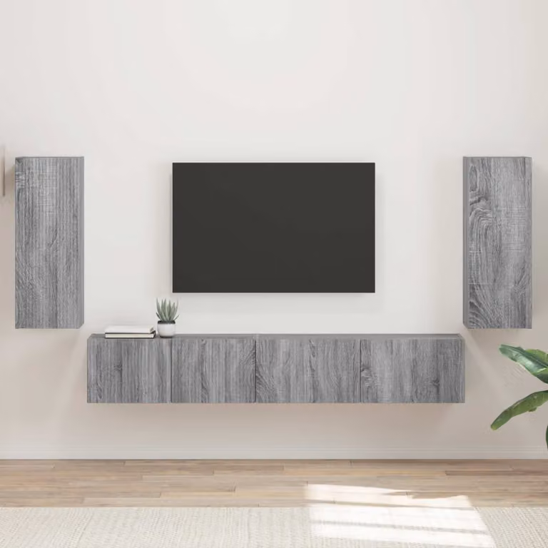 Set mobile TV moderno vidaXL in legno grigio da 4 pezzi