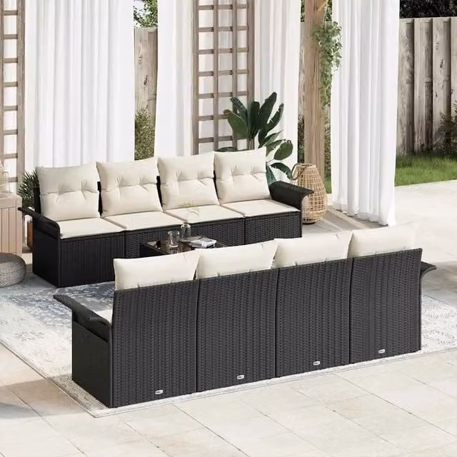 Set Divano da Giardino 9 pz 8-Numero di posti Nero e Crema 3353956