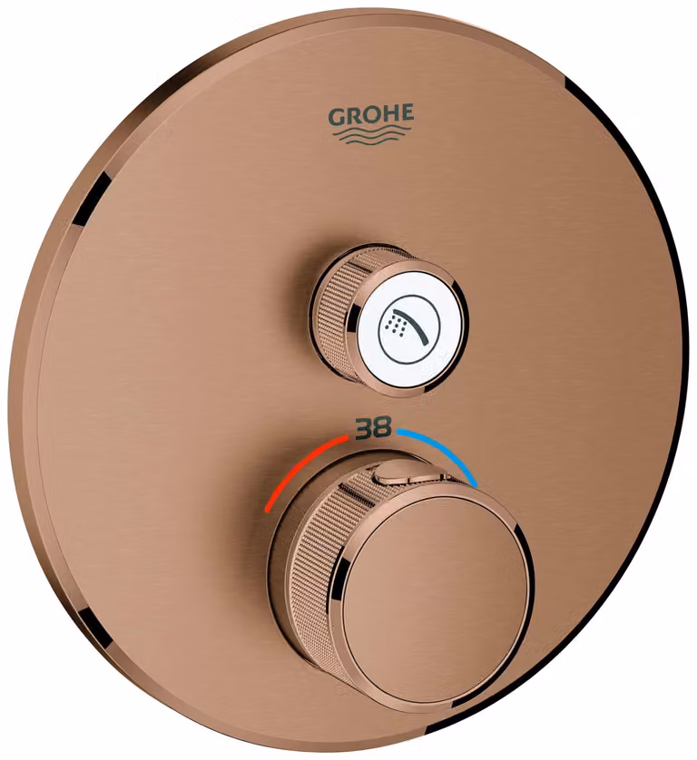 Thermostat Grohe Grohtherm SmartControl avec une vanne d'arrêt, rosette murale ronde, 29118DL0, 29118DL0