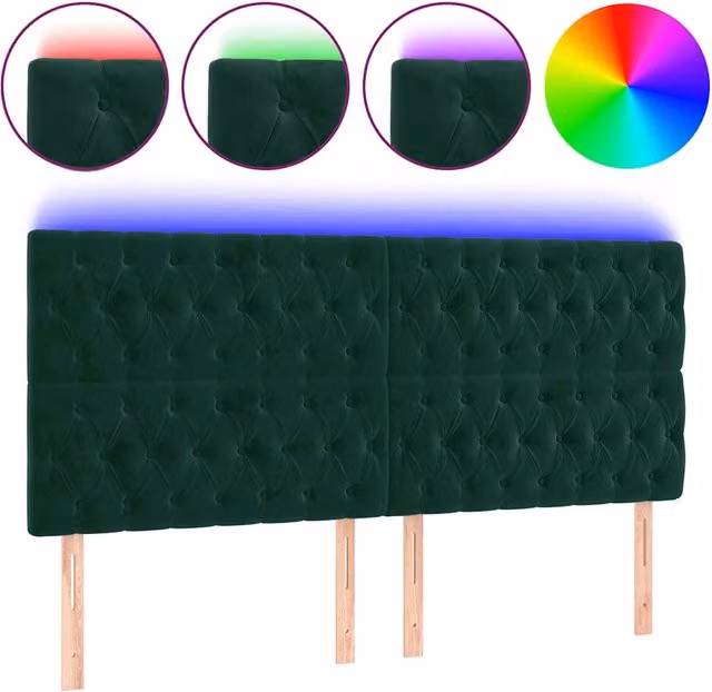 Testiera con illuminazione LED e porta di ricarica USB in velluto verde scuro L: 200 cm, P: 7 cm, H: 118/128 cm – 1