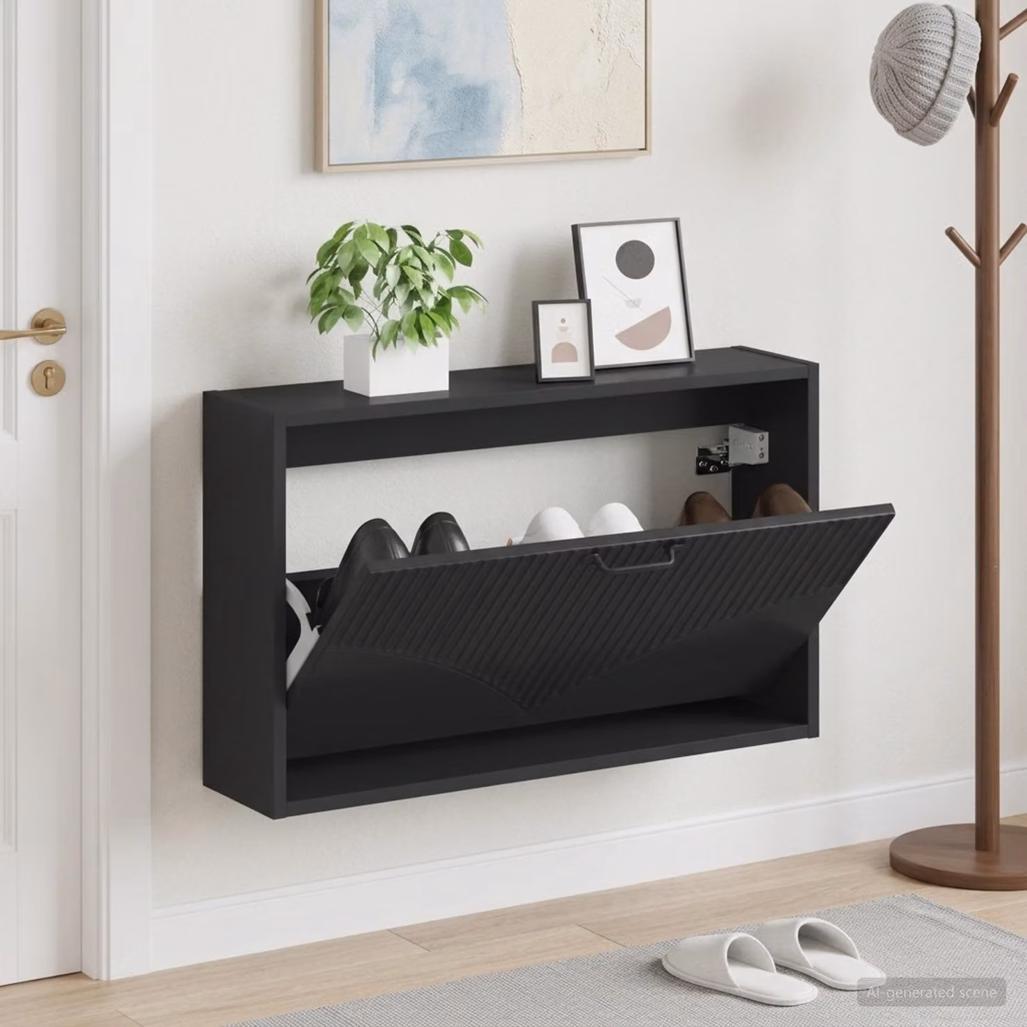 Mobiletto per scarpe da muro vidaXL HOORN nero moderno con scomparti basculanti L: 71 cm, P: 17 cm, H: 43 cm