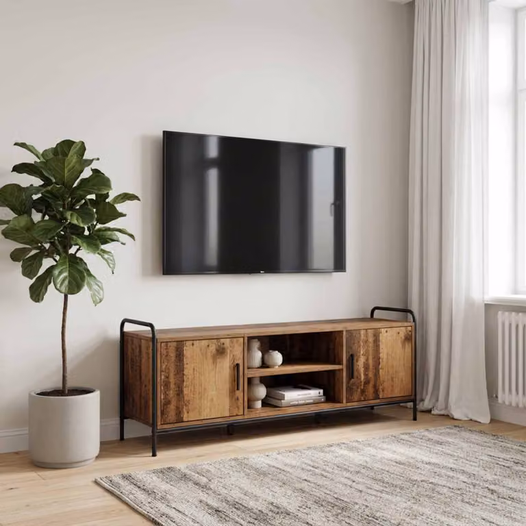 Mobile TV vidaXL in legno e metallo marrone, L 133 x P 33 x H 50 cm