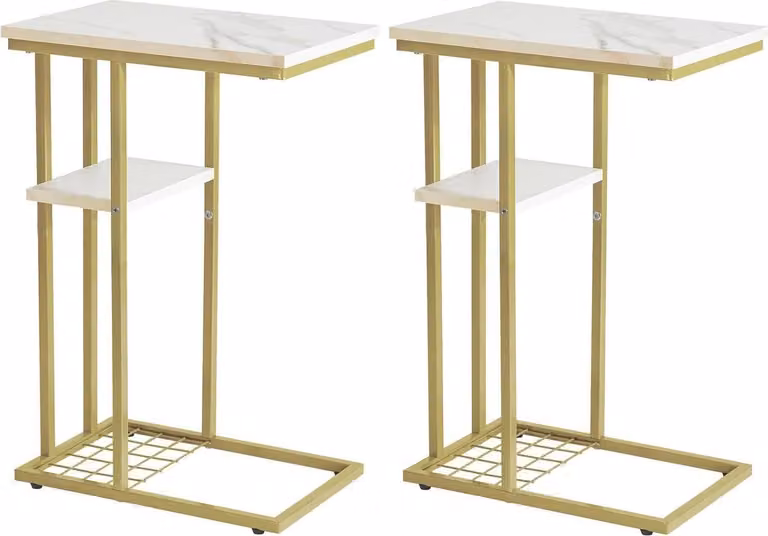 YMYNY tavolino a forma di C con motivo in marmo oro bianco set di 2 40x26x61,5 cm