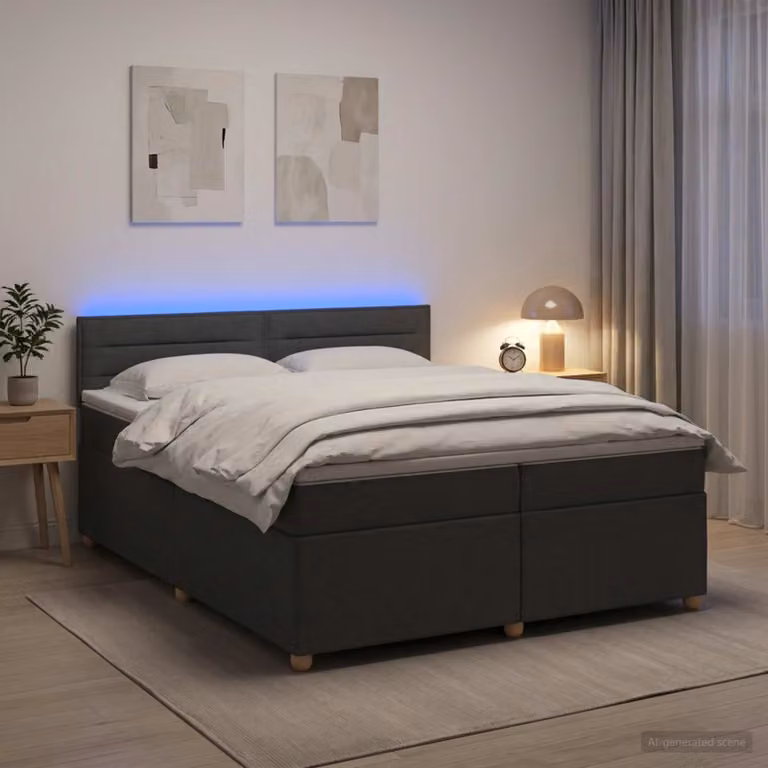 Letto box spring ibrido vidaXL con materasso a molle insacchettate e illuminazione sottostante, Grigio Scuro, L/P: 200 x 200 cm