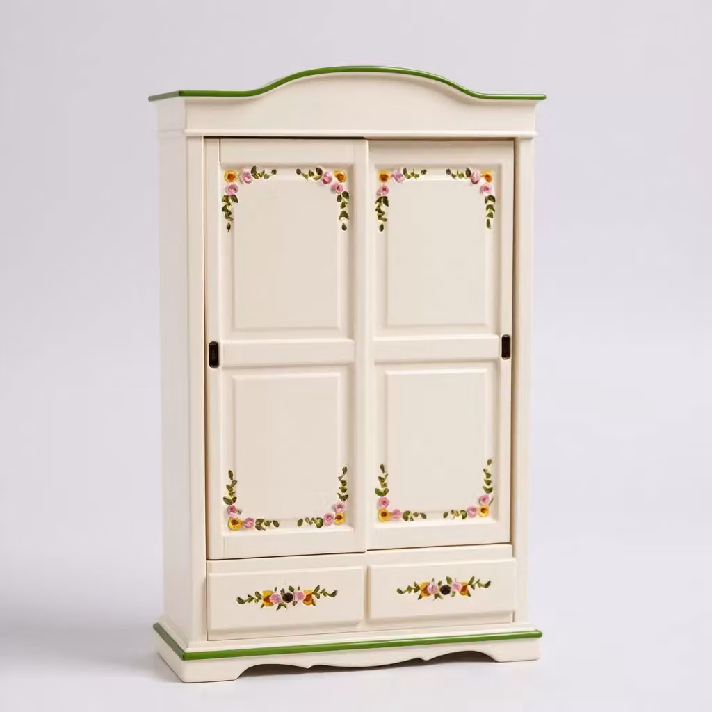 Armadio con 2 ante scorrevoli in legno stile shabby chic bianco e verde Mobili 2G L: 122 cm, P: 59 cm, H: 200 cm