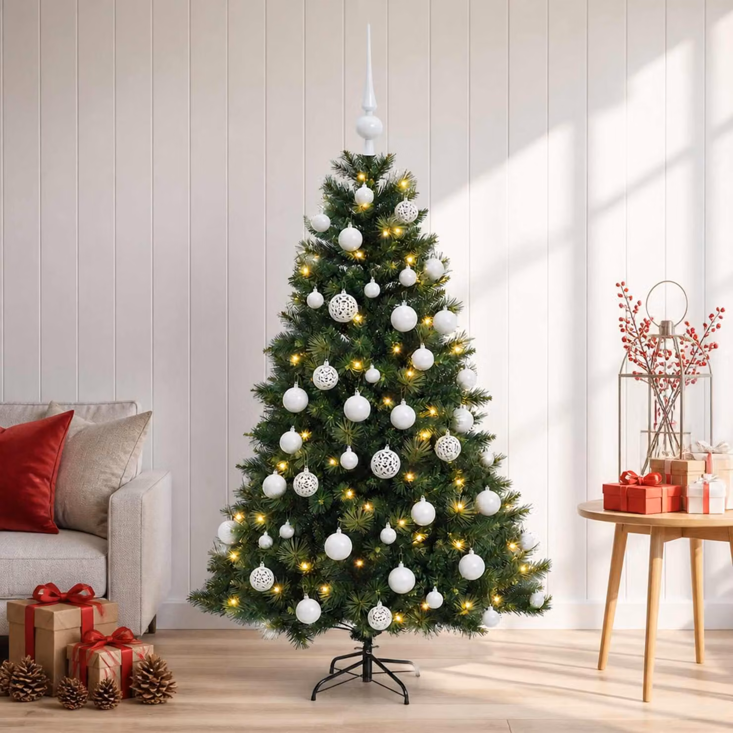 vidaXL Albero di Natale artificiale con palline 120 cm 150 LED