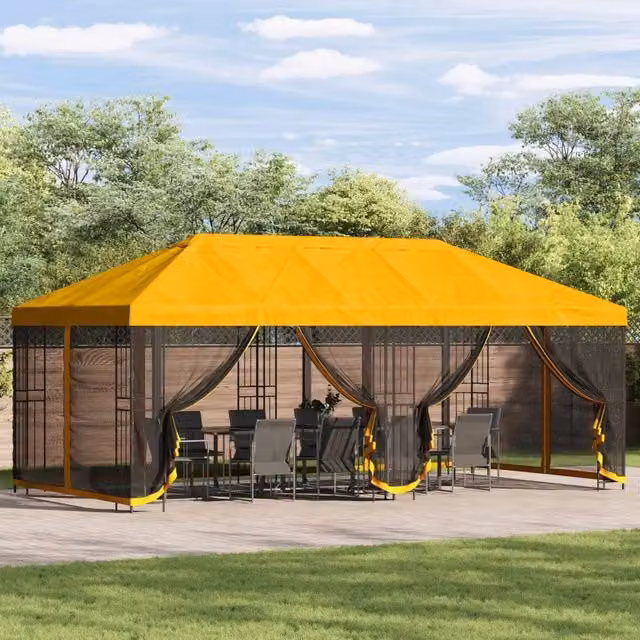 Gazebo con pareti laterali 6 x 3 m Giallo Poliestere e Acciaio 3376001