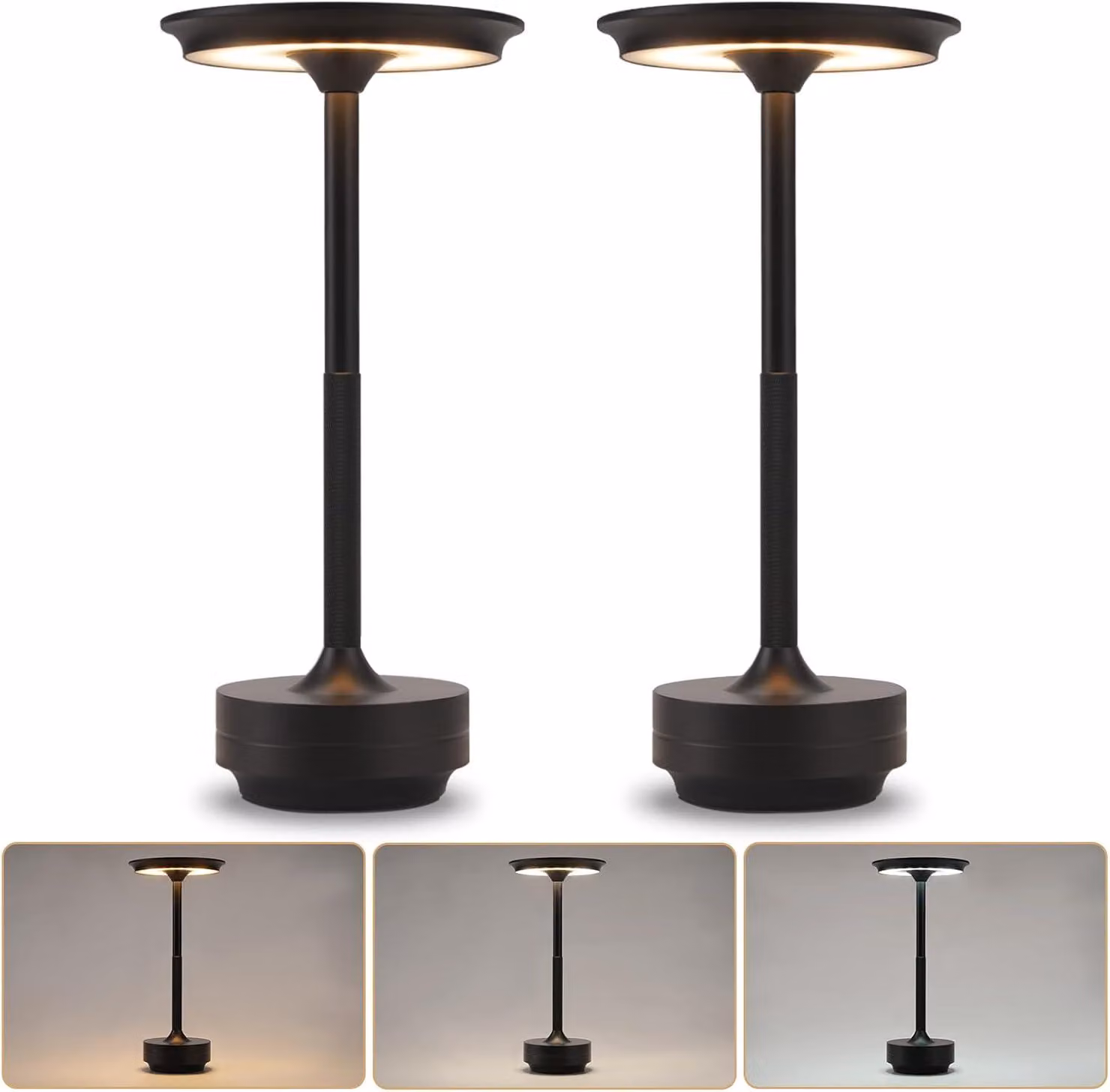 Lampada da comodino ZMH, lampada da tavolo senza fili, lampada da tavolo LED ricaricabile a batteria, lampada da tavolo touch con dimmer, set da 2, con ricarica USB, lampade da tavolo nere per soggiorno