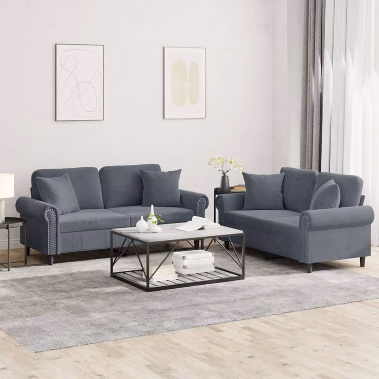 Maison Exclusive - Set divano a 2 posti con cuscini in velluto grigio scuro