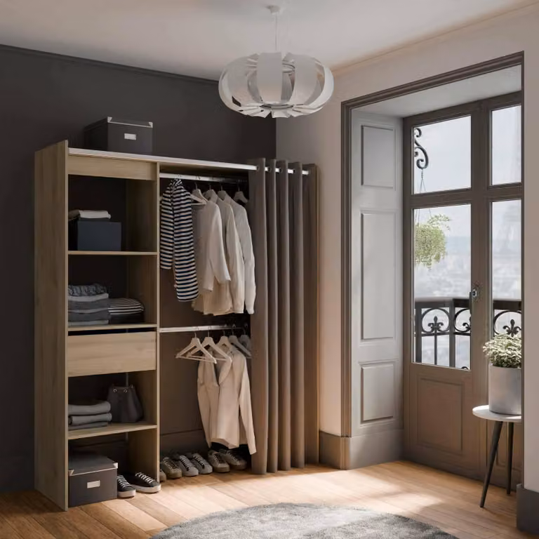 Dmora Guardaroba Grande Serpentina 50x191.5h cm Marrone Rovere, Appendiabiti 4 Vani