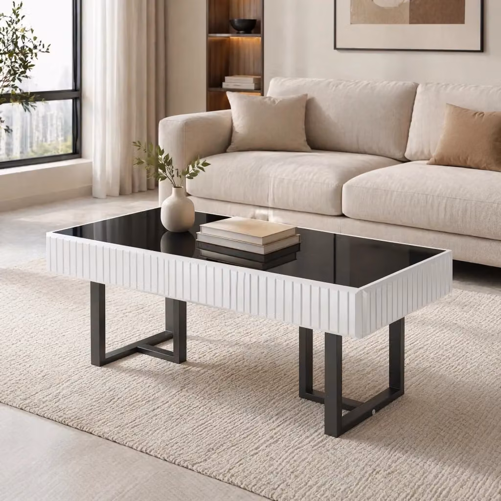 Tavolino da caffè moderno MODFU bicolore nero e bianco in MDF, L: 110 cm, P: 50,5 cm, H: 41 cm – 2